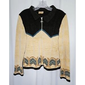 Wrangler Women's Southwestern Print Zip-Front Knit Sweater Jacket Size Small
